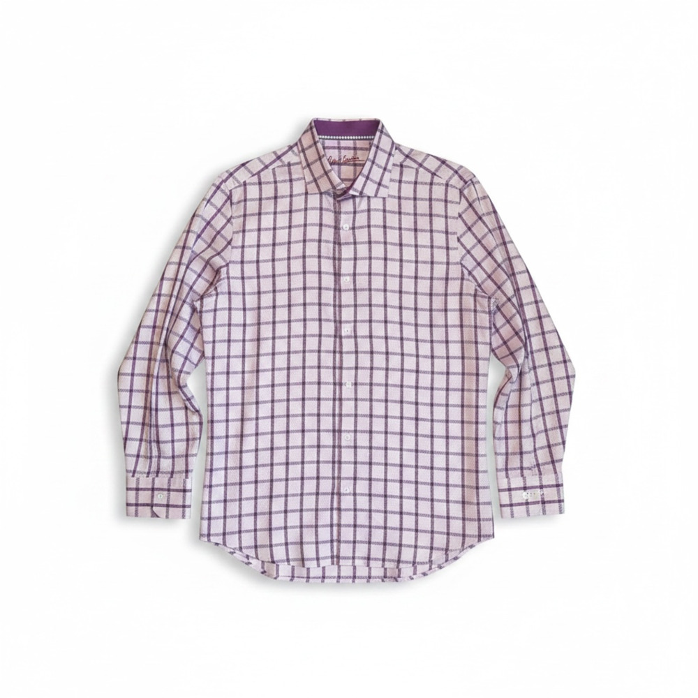 Robert Graham Knowledge Wisdom Truth Purple Plaid Cotton Button Up Shirt